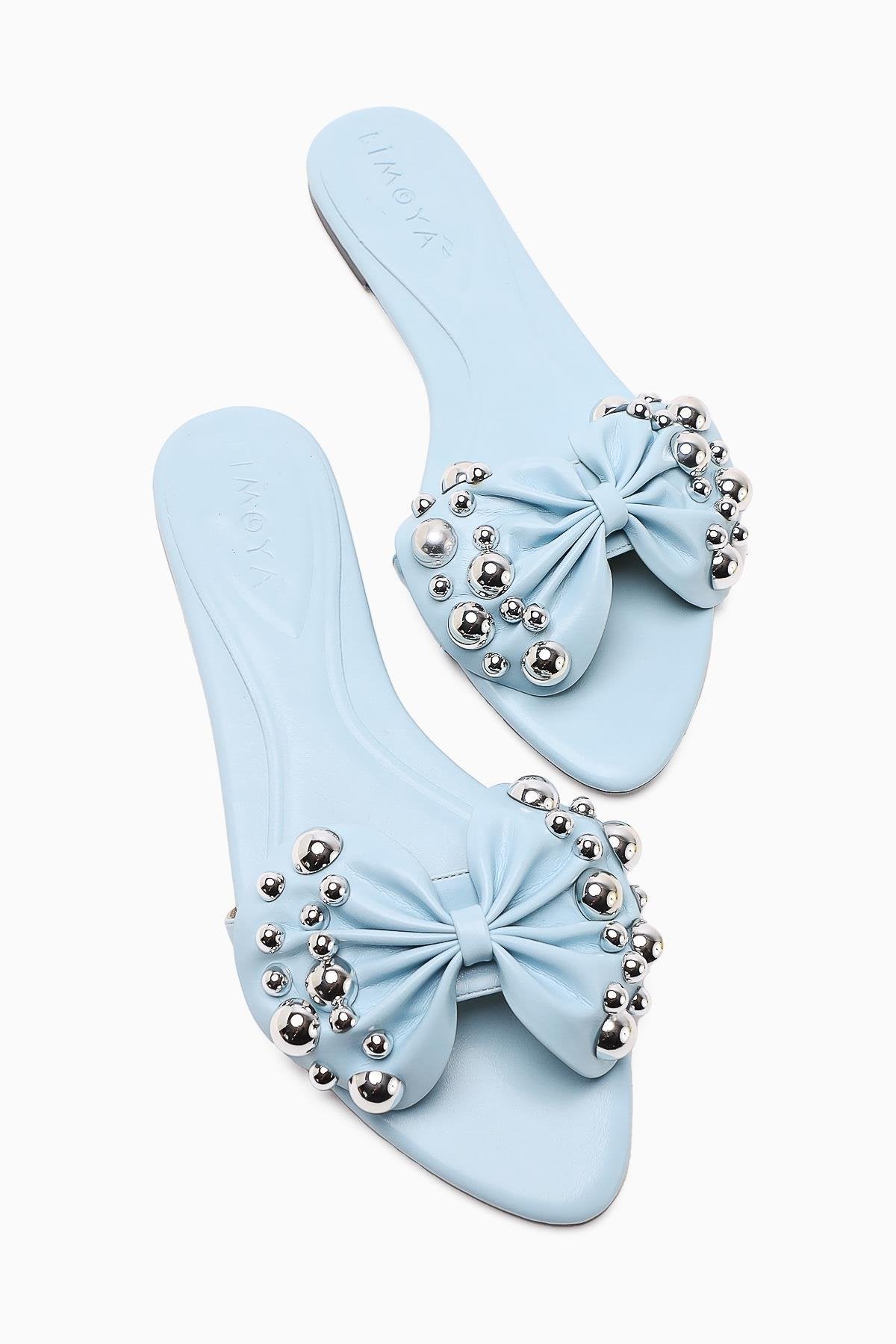 Dotty – Baby Blue Puffy-Studded Bow-Detail Slide (Women)