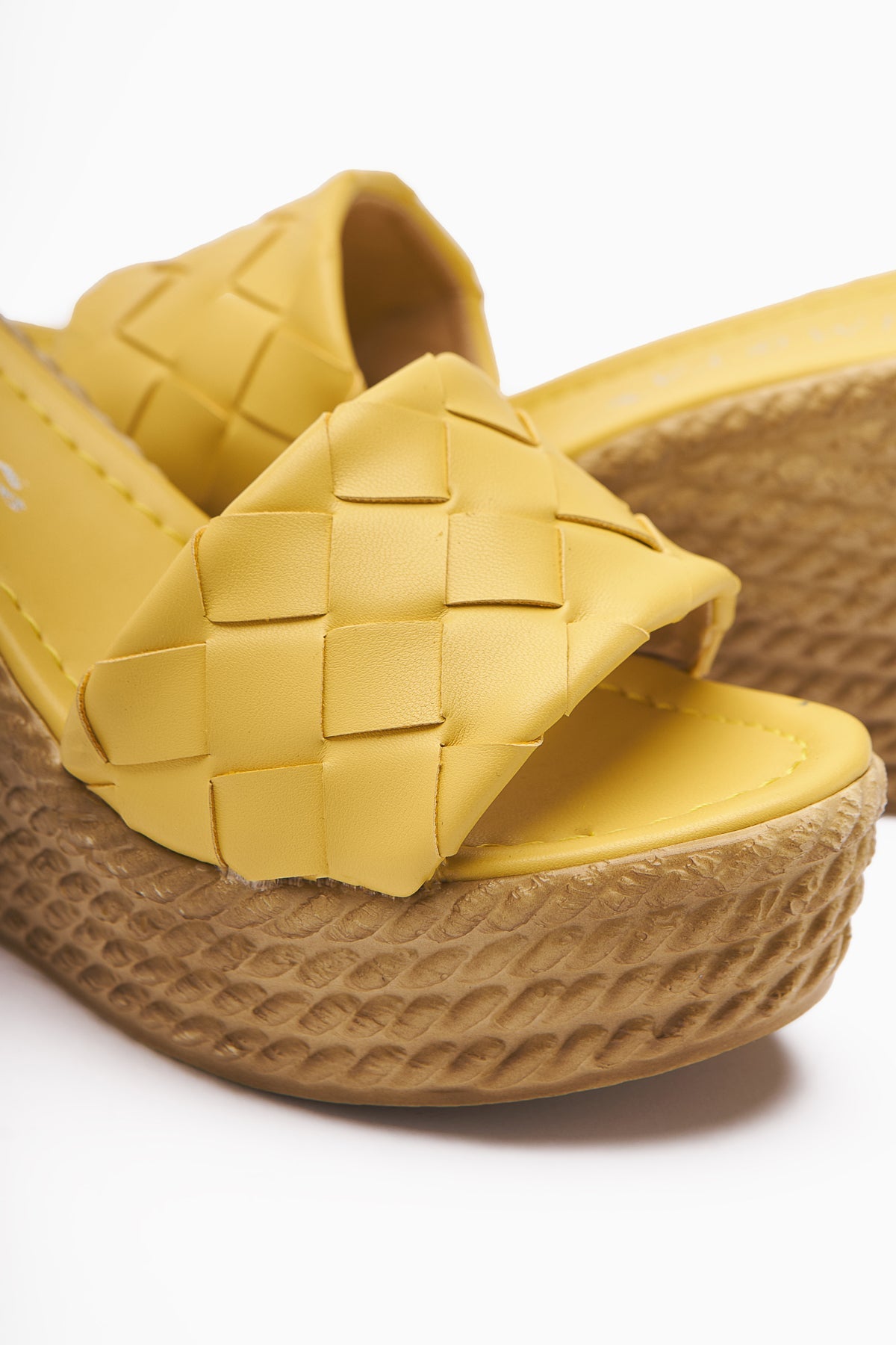 Zoie Lemon Woven Strap Platform Heel Slippers