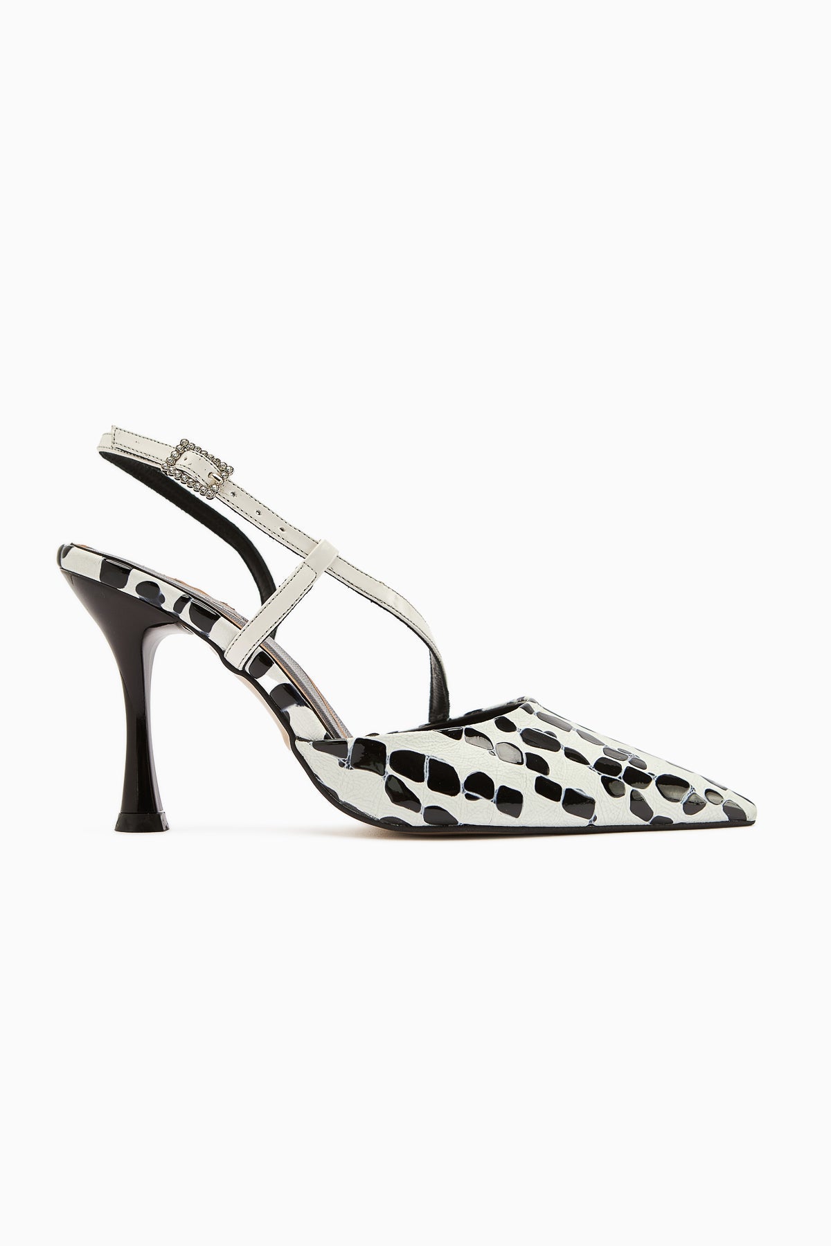 Sarah Genuine Leather – White Croc-Embossed Pointed-Toe Heeled Shoes (Women)