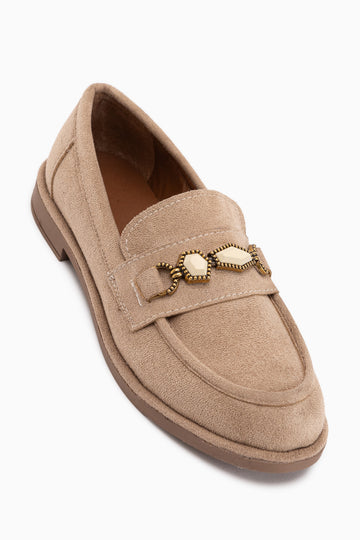 Callie Beige Suede Stone Women’s Loafer Shoes