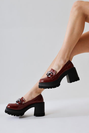 Chanpen Burgundy Buckle Detail Platform Casual Shoe