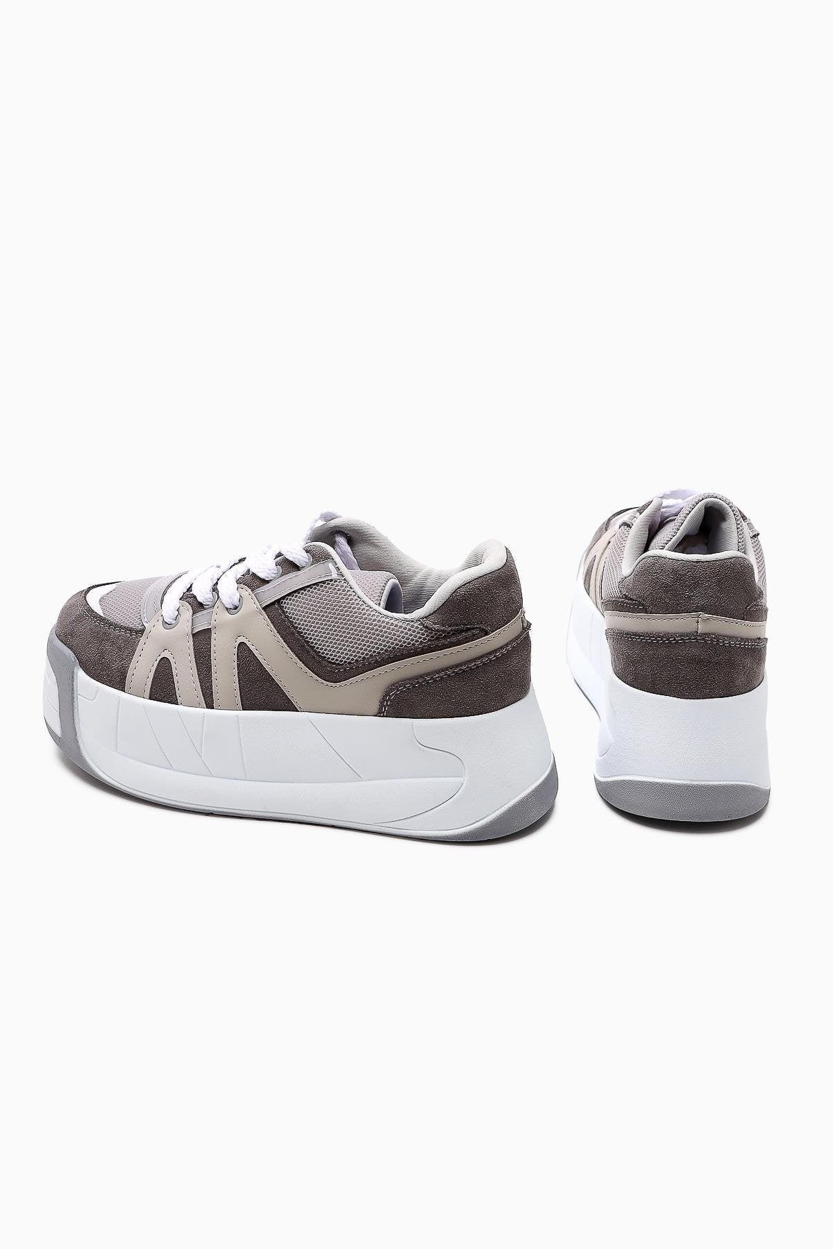 Alvi – Gray Leather-Look Vegan Material Detail Sneaker (Women)