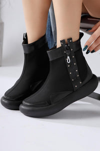 Maeda – Black Neoprene Stud-and-Zipper Detail Boot (Women)