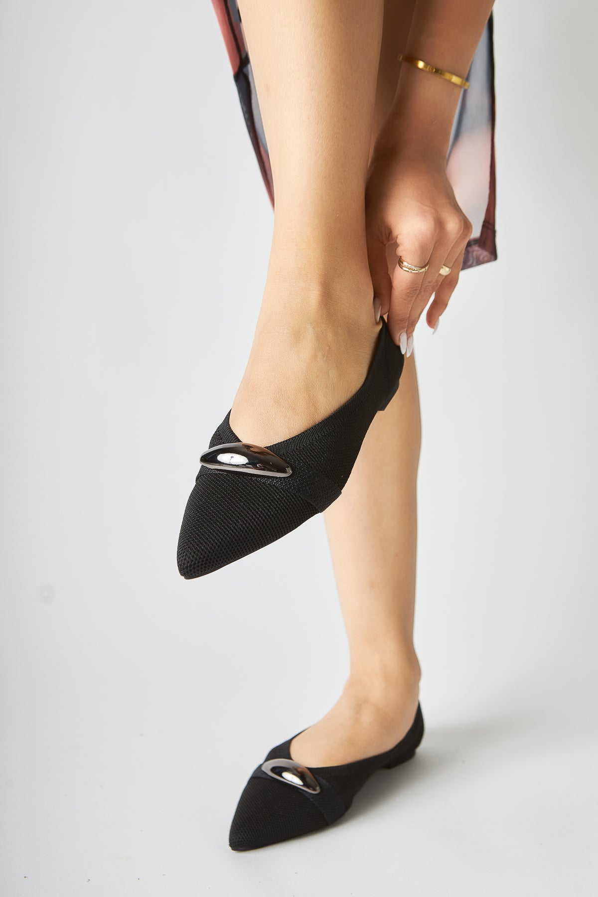 Lola Black Pointed-Toe Flats with Metal Buckle for Casual Wear