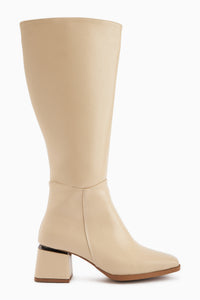 Miami Beige Crinkled Patent Leather Square Toe Women’s Boots