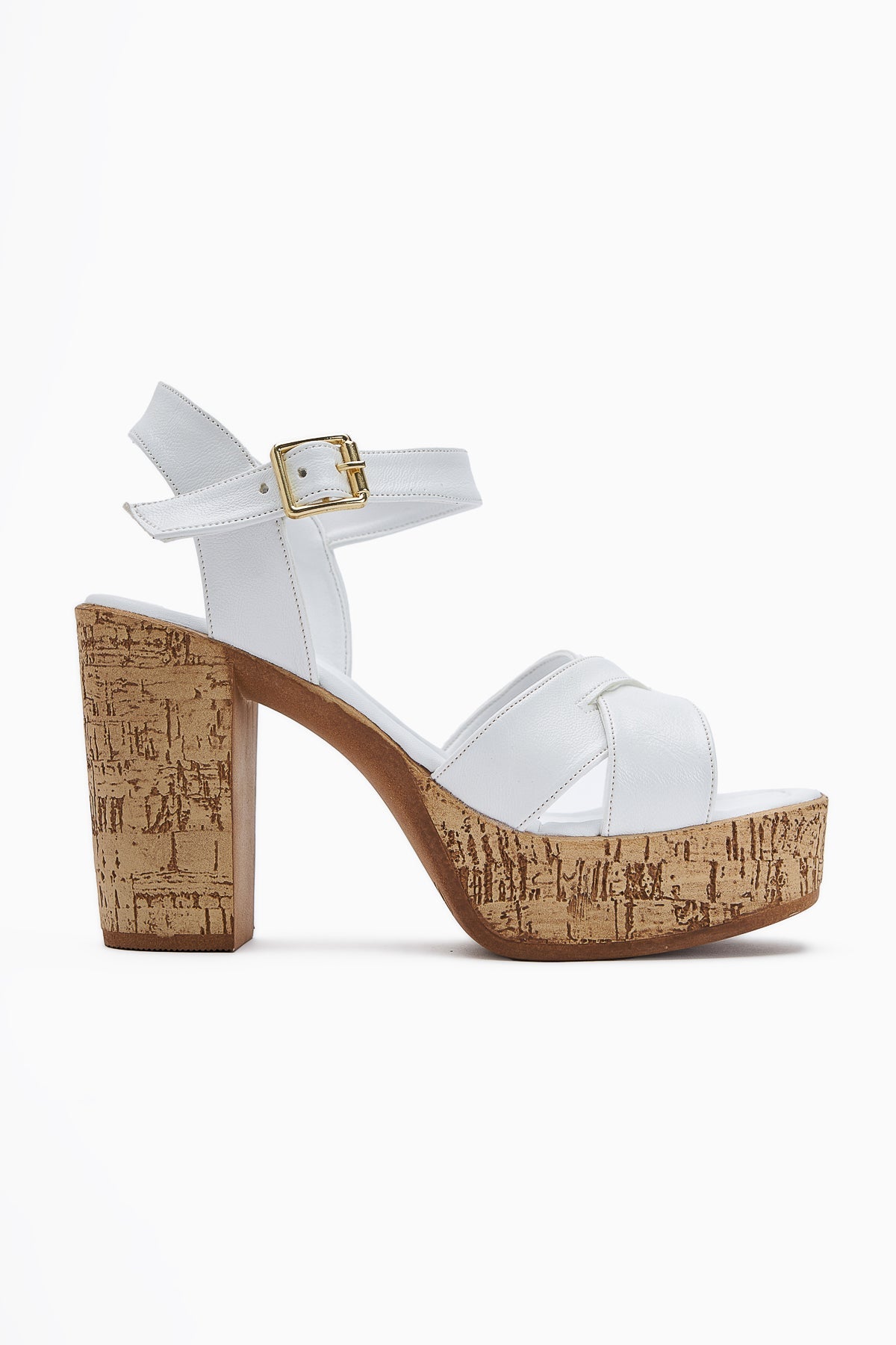Hera White Cross-Strap Platform Heeled Sandals for Women