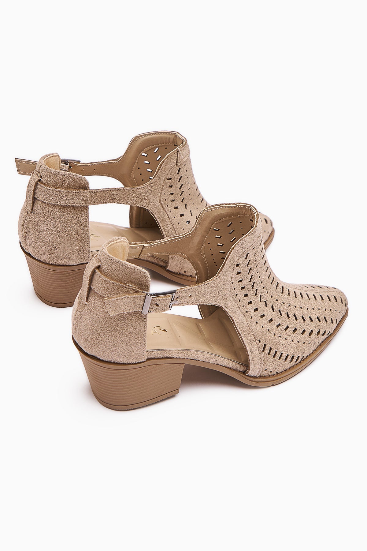 Julian Beige Suede Perforated Chunky Heel Women's Western Summer Boot