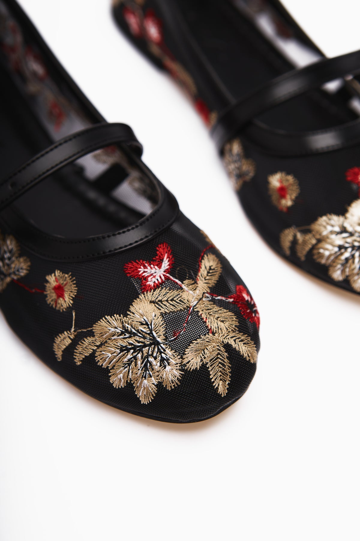 Jolin Black Ballet Flat with Embroidery and Buckle Detail