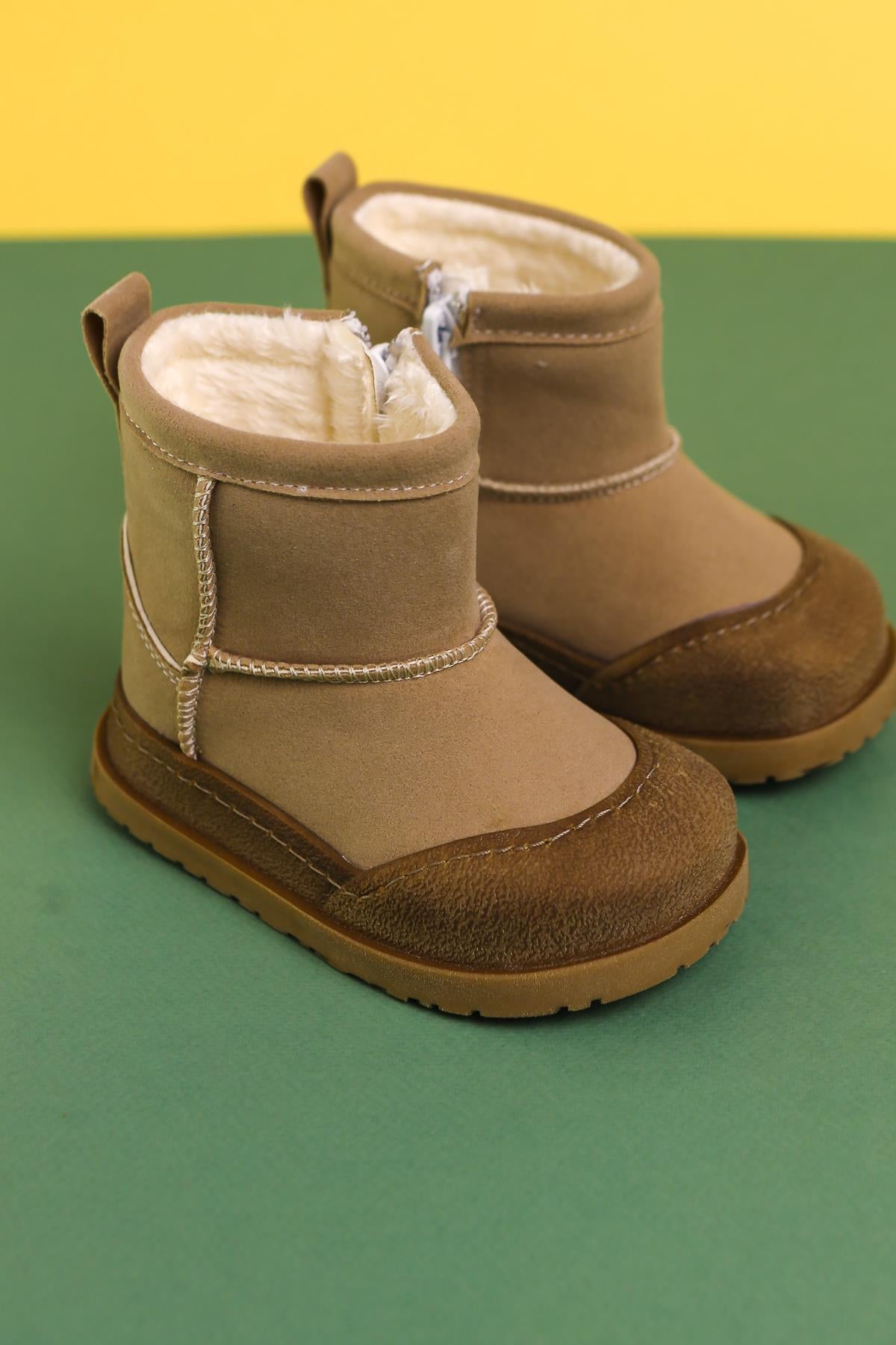 Gilla Mink Suede Boots with Reverse Stitching and Fur Lining for Babies