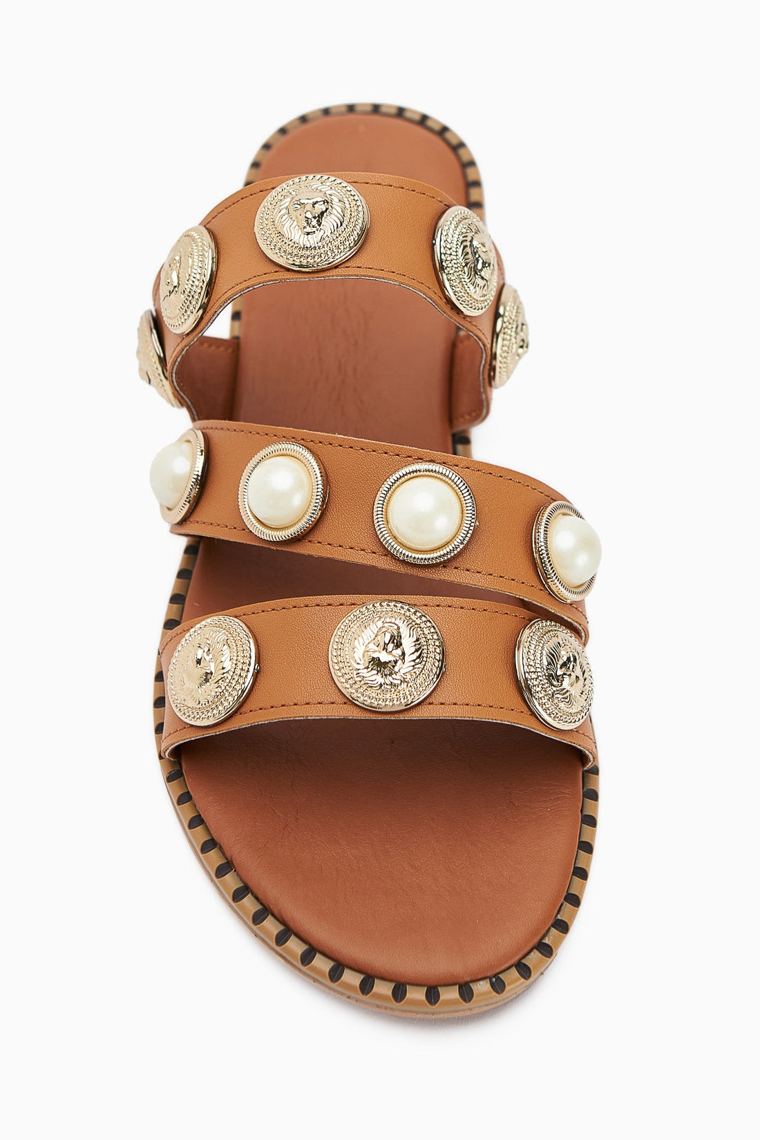 Renaz Tawny Pearl-Embellished Flat Women's Slippers