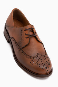 Genuine Leather Dena Tan Lace-Up Brogue Oxford Women’s Shoes
