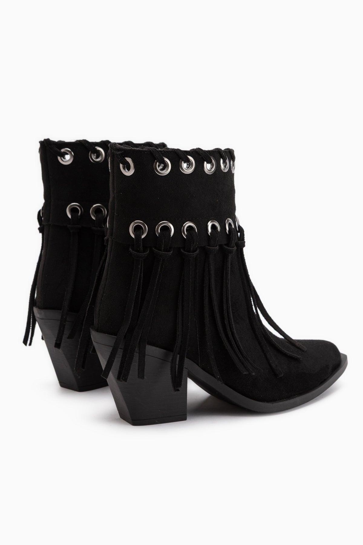 Nessa Black Suede Fringed Thick Heeled Women’s Cowboy Boots