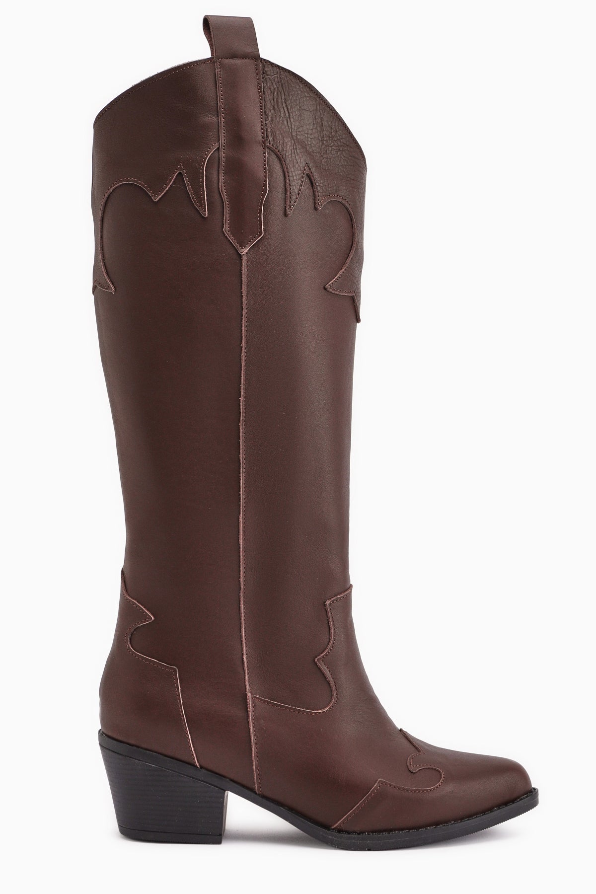 Lara – Genuine Leather Brown Heeled Western Knee-High Boot