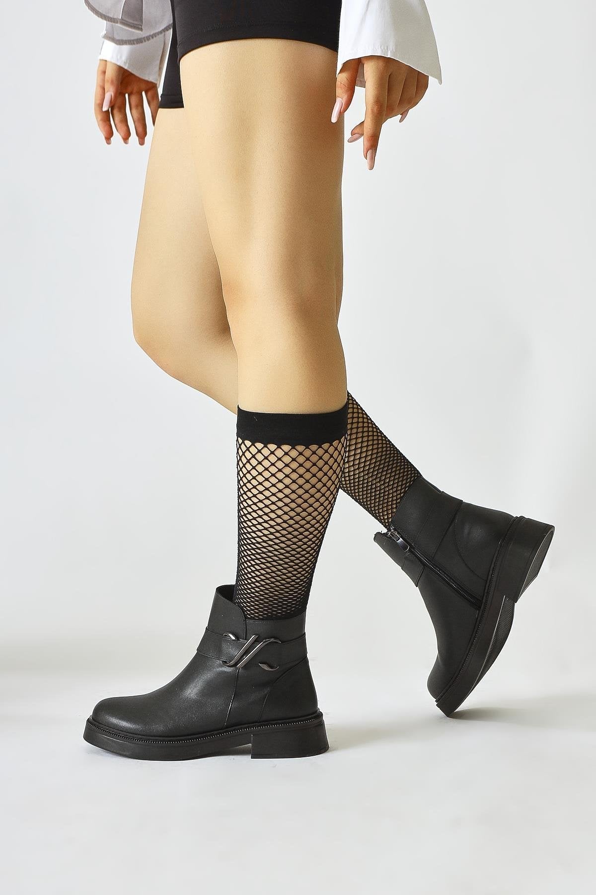 Birta – Black Buckle-Detail Oval-Toe Boot (Women)