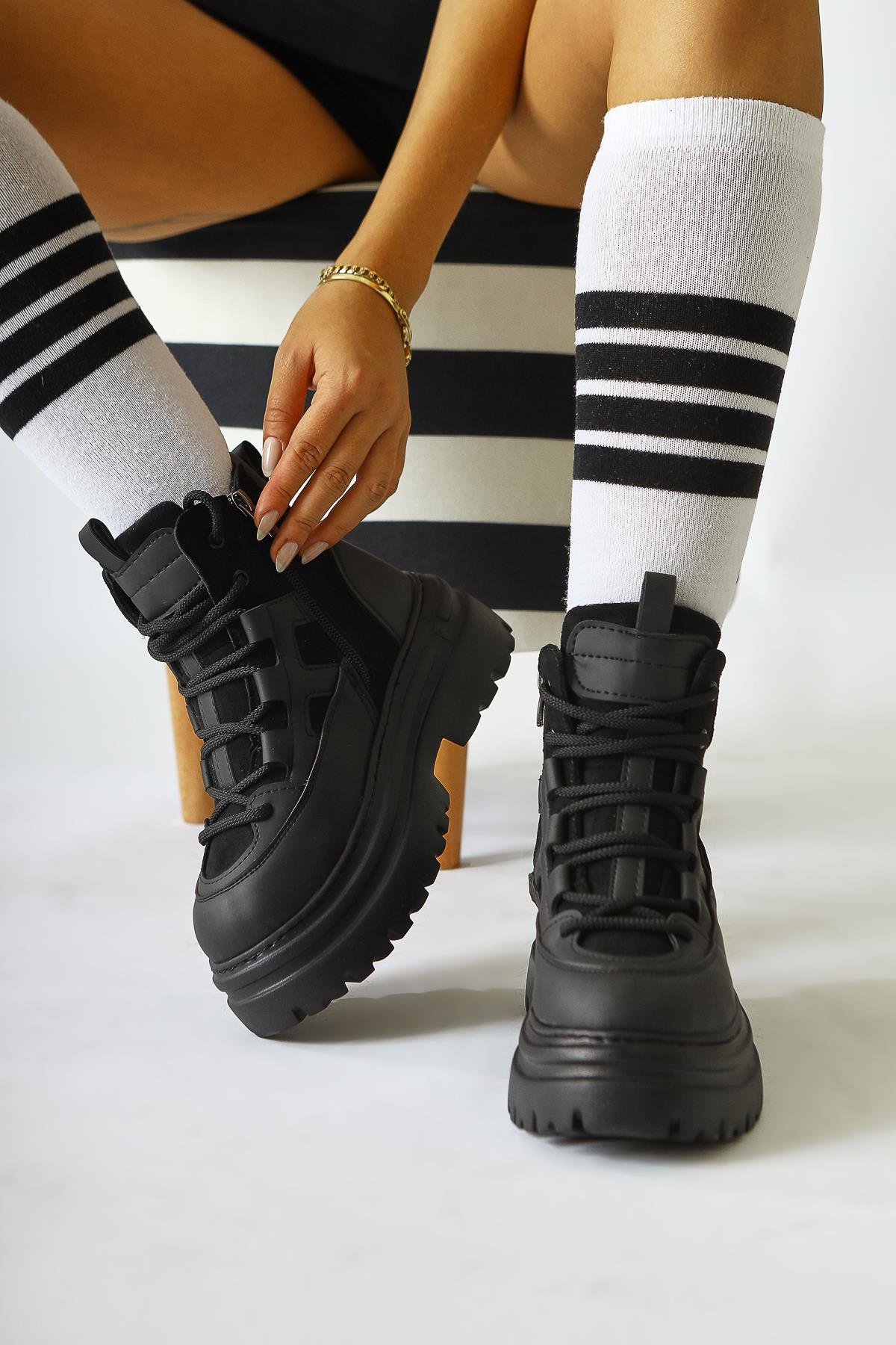 Kindra – Black Suede-Detail High-Platform Sport Boot (Women)