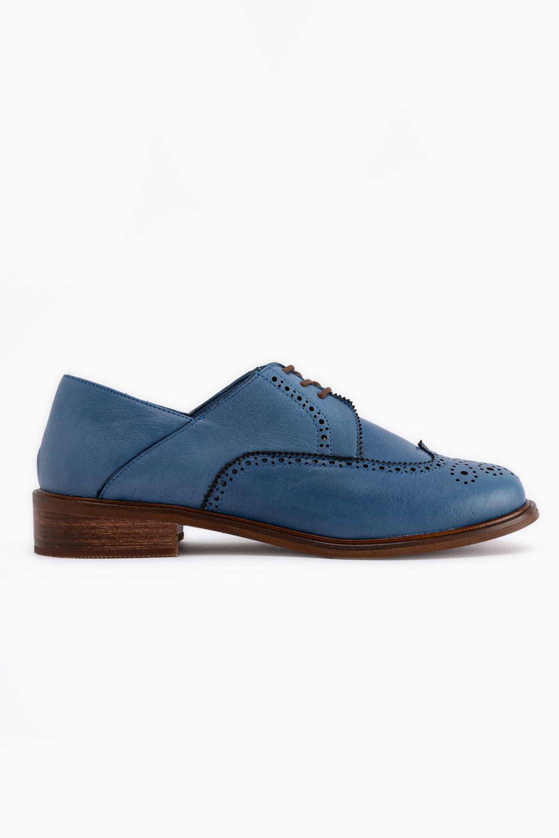 Dena Genuine Leather Blue Lace-Up Brogue Oxford Women’s Shoes