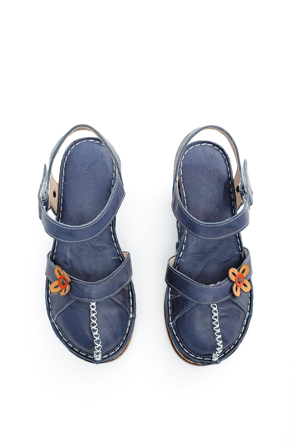 Katlyn Genuine Leather Sandals with Floral Detail and Chunky Heel