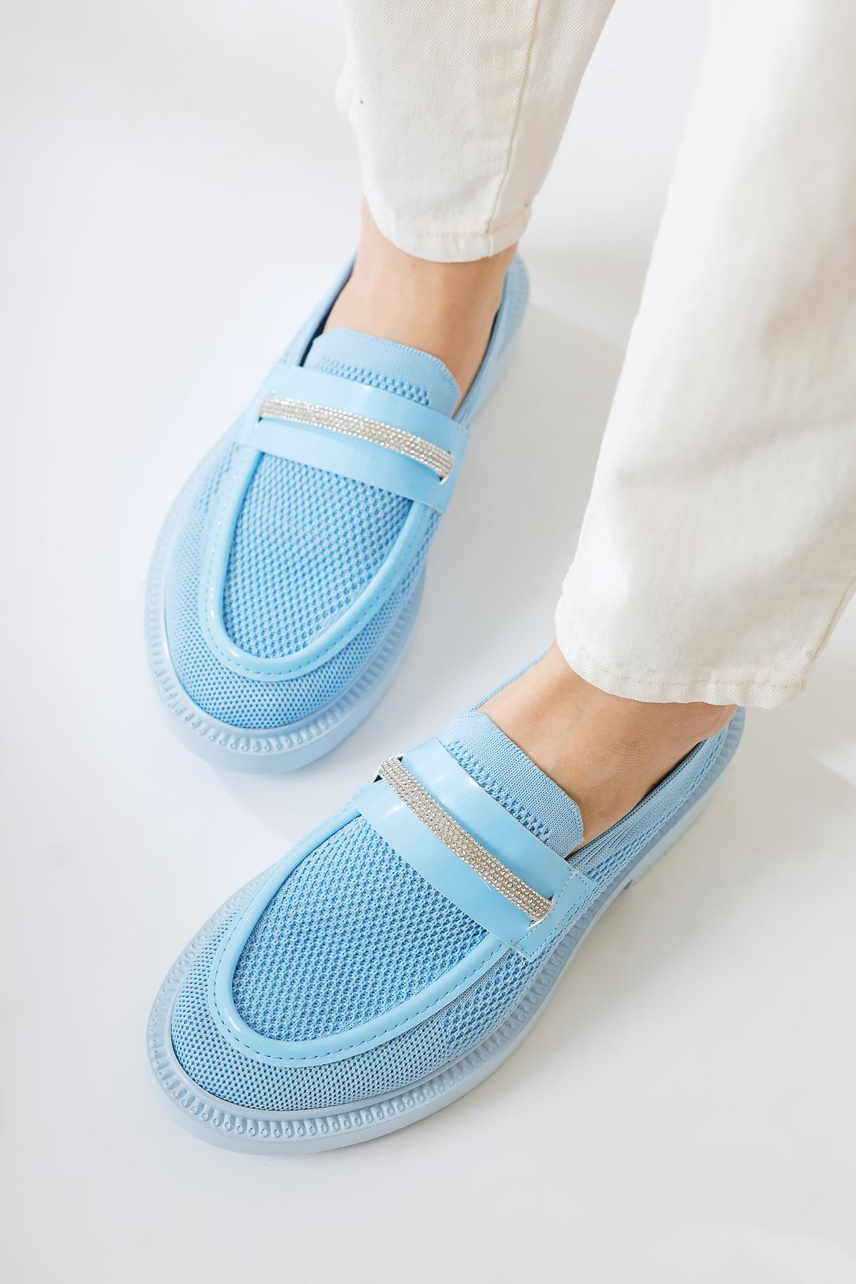 Micka Blue Woven Patent Detailed Stone Strapped Daily Shoes