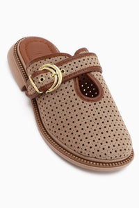 Elona Beige Buckled Women’s Slippers