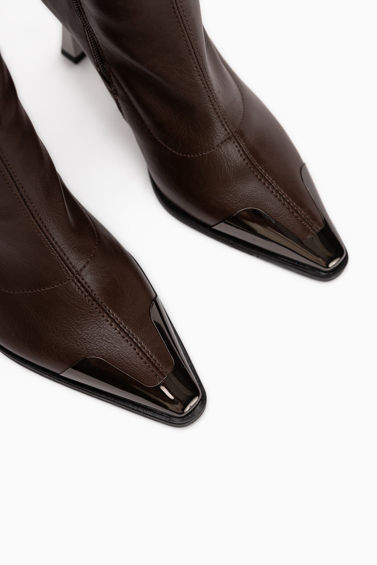 Gretta Brown Stretch Heeled Boots