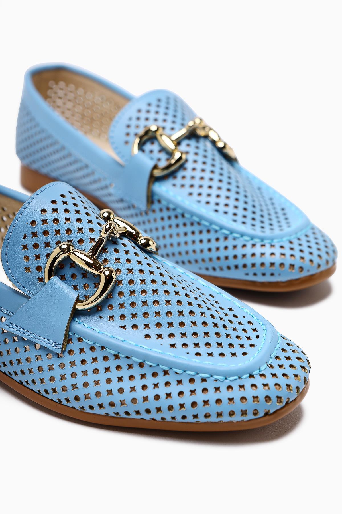 Gazali – Blue Buckle-Detail Ballet Flat (Women)