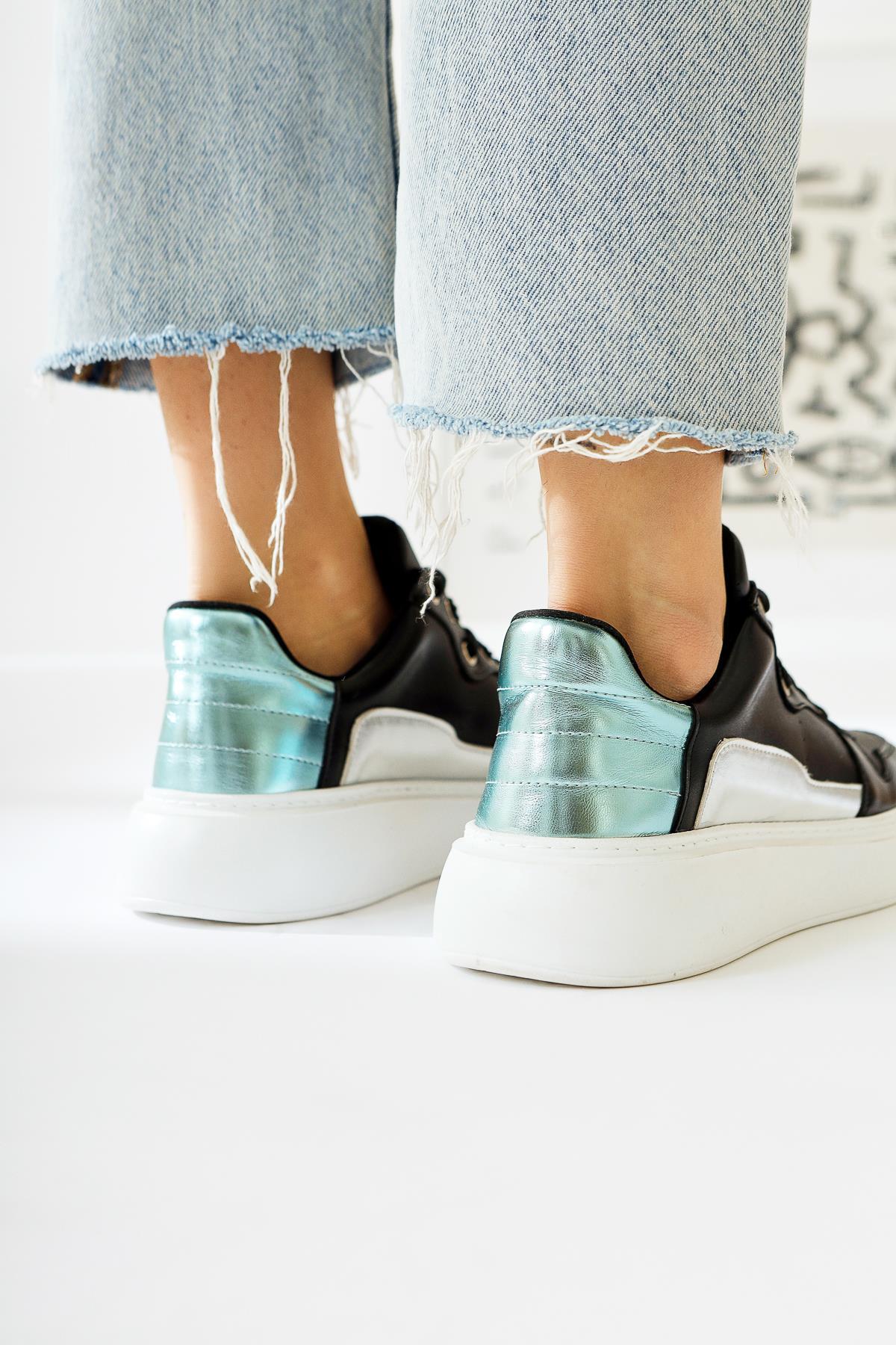 Deena Black Chunky Sole Stone Detail Sneakers