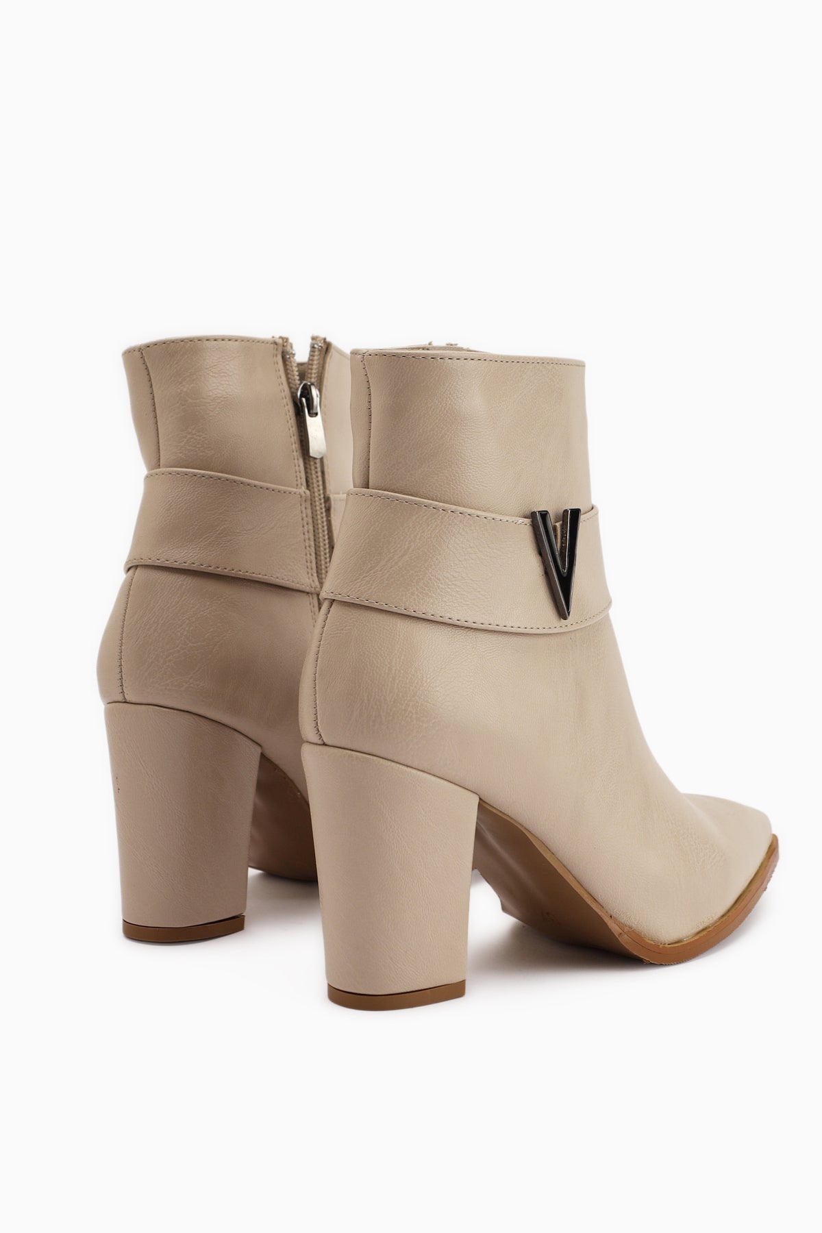 Elvia Beige Buckled Chunky Heel Boots