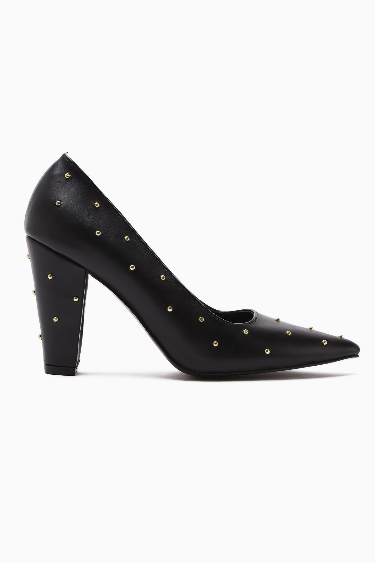 Audrey Black Pointed-Toe Studded Detail Heels