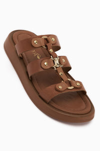 Blenda Genuine Leather Tan Buckled Women’s Slippers