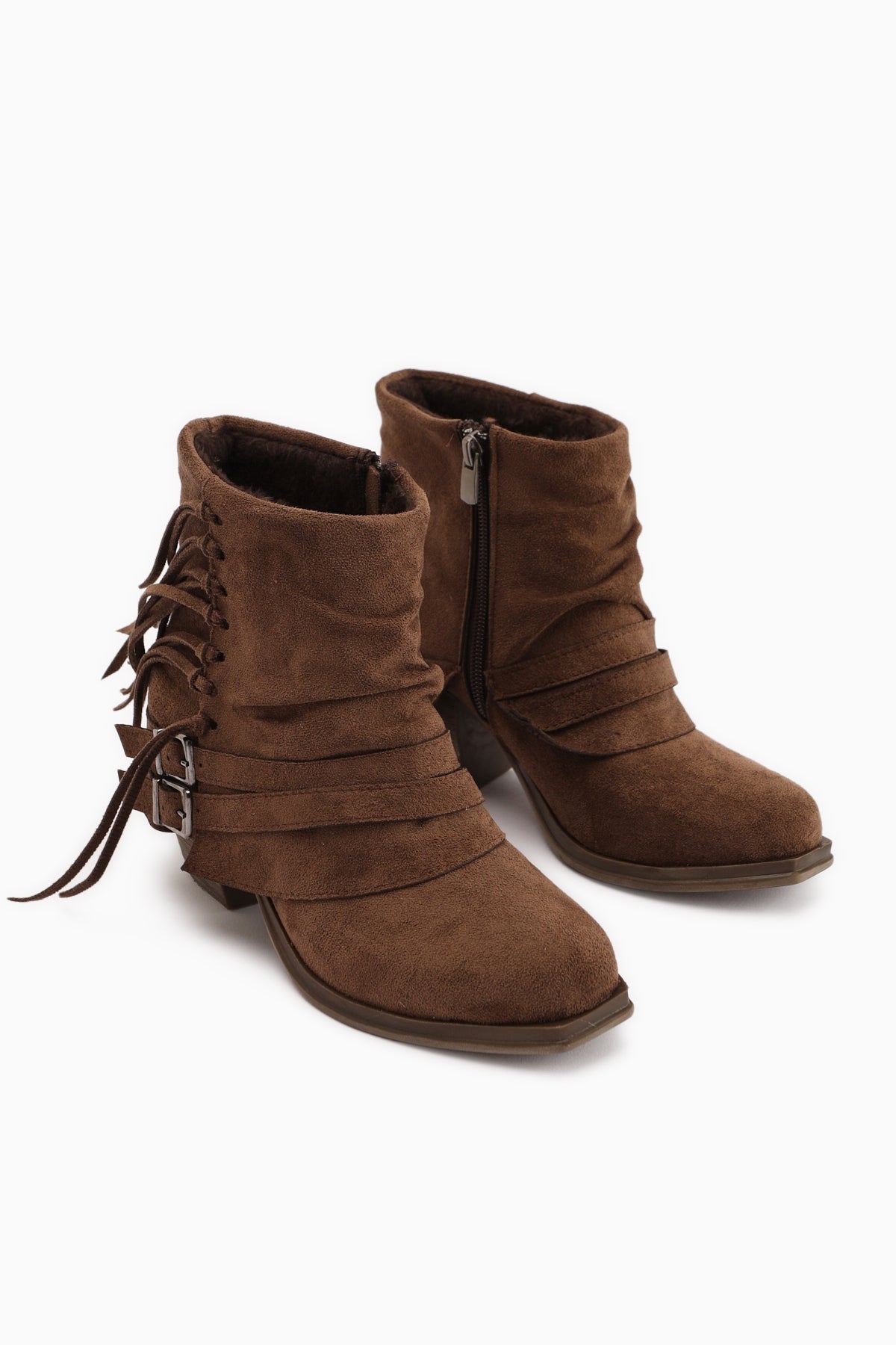 Elis Brown Suede Buckled Women's Cowboy Western Boots