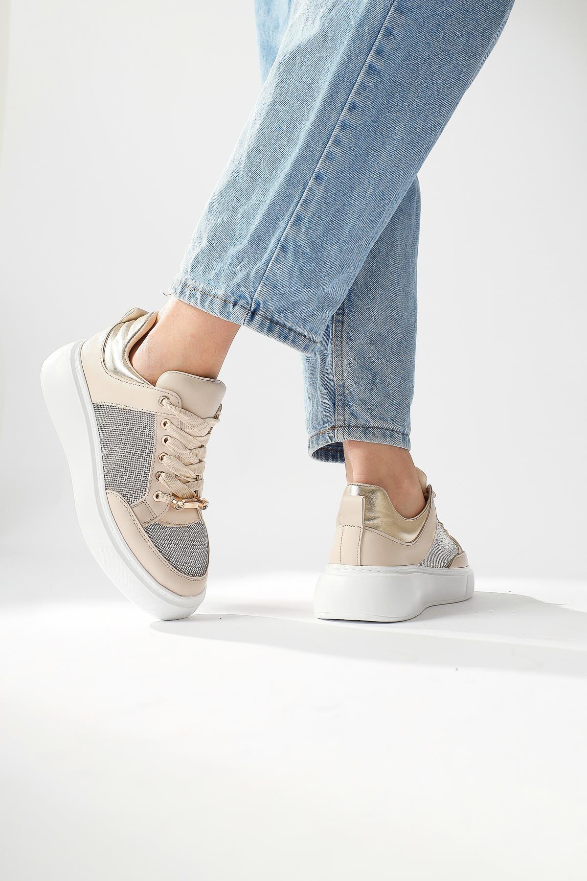 Sonnie Cream Thick Sole Stone Detail Sneakers