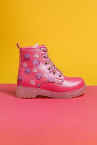 Johline Pink Sea Creature Print Lace-Up Light-Up Kids Boots