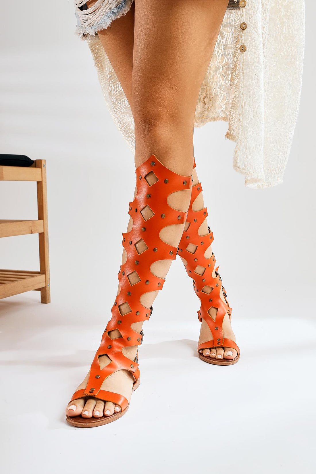 Genuine Leather Haixia Orange Gladiator Women’s Sandal