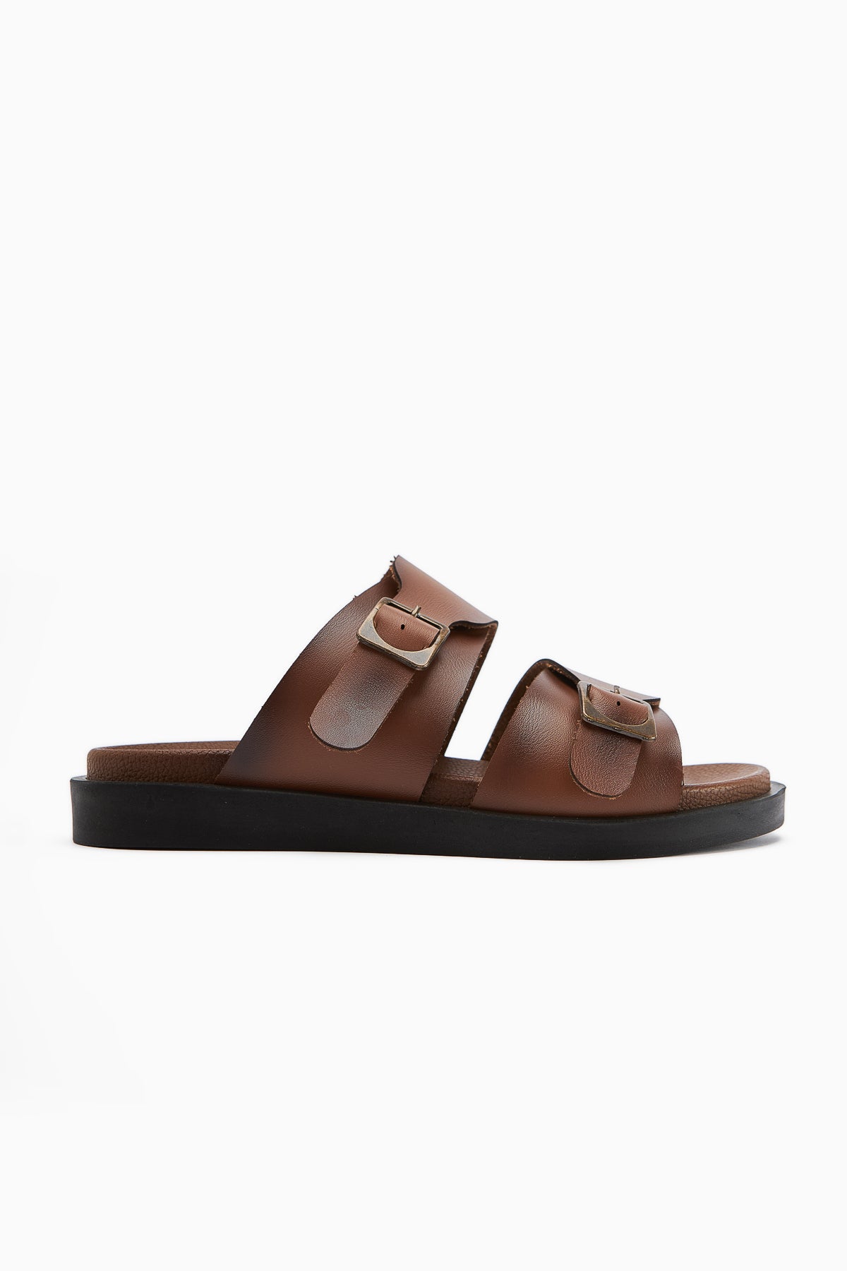Soha – Cognac Double-Strap Flat Slide (Women)