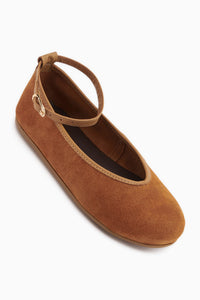 Genuine Leather Camel Suede Belted Women’s Ballet Flats