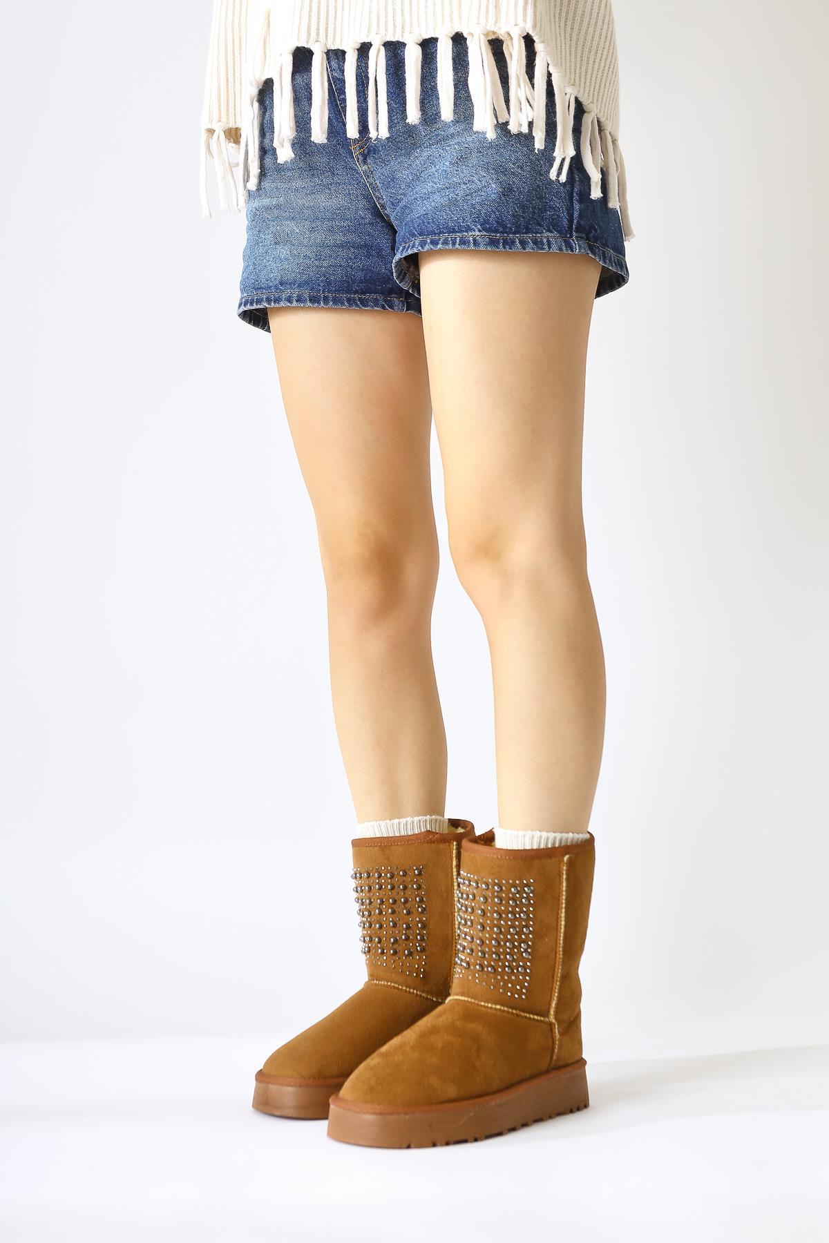 Anna-Li - Cognac Suede Fur-Lined Bead-Detail Pull-On Boot (Women)