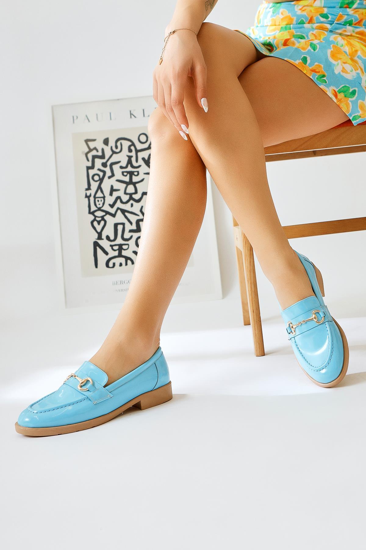 Lise – Blue Patent Buckle-Detail Casual Shoe (Women)