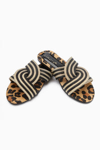 Nihaal Gold Leopard Cross Strap Flat Women’s Slippers